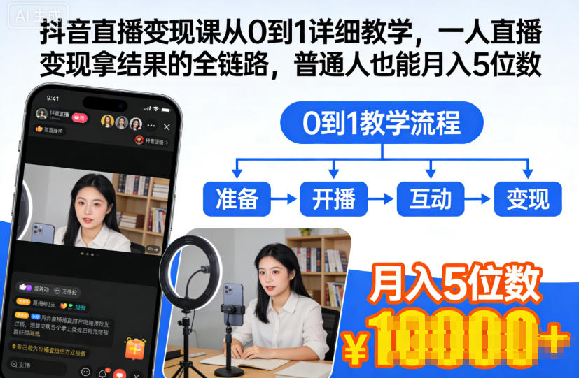 抖音直播变现课从0到1详细教学，一人直播变现拿结果的全链路，普通人也能月入5位数牛品源码-源码下载-源码社区-zblog主题插件-PHP源码-三合一源码-直播源码-短视频源码-APP源码-即时通讯-源码-交友源码牛品源码