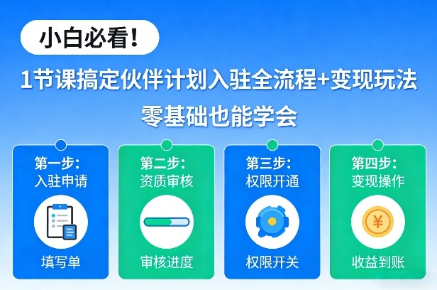 小白必看！1节课搞定伙伴计划入驻全流程+变现玩法，零基础也能学会牛品源码-源码下载-源码社区-zblog主题插件-PHP源码-三合一源码-直播源码-短视频源码-APP源码-即时通讯-源码-交友源码牛品源码