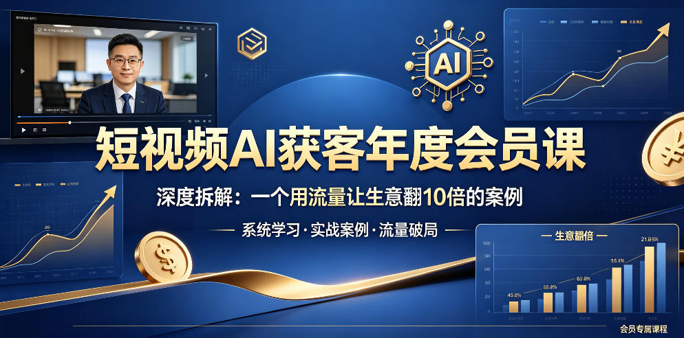 短视频AI获客年度会员课,深度拆解,一个用流量让生意翻10倍的案例牛品源码-源码下载-源码社区-zblog主题插件-PHP源码-三合一源码-直播源码-短视频源码-APP源码-即时通讯-源码-交友源码牛品源码