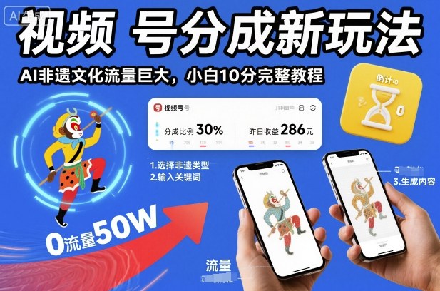 视频号分成新玩法,AI非遗文化流量巨大,小白10分钟搞定,完整教程牛品源码-源码下载-源码社区-zblog主题插件-PHP源码-三合一源码-直播源码-短视频源码-APP源码-即时通讯-源码-交友源码牛品源码