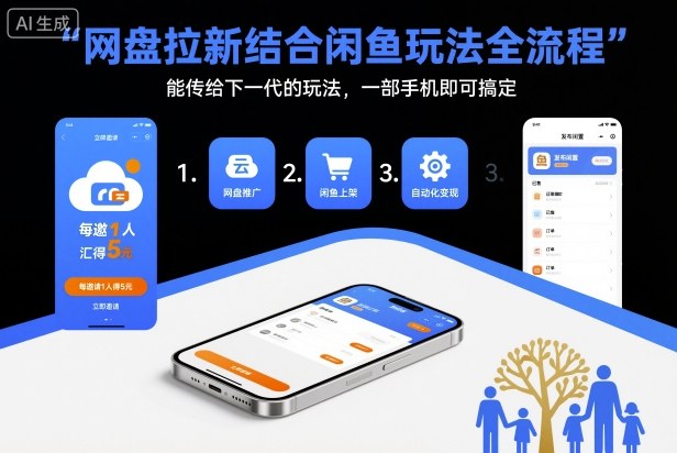 网盘拉新结合闲鱼玩法全流程,能传给下一代的玩法,一部手机即可搞定(附入口渠道以及实操教程)牛品源码-源码下载-源码社区-zblog主题插件-PHP源码-三合一源码-直播源码-短视频源码-APP源码-即时通讯-源码-交友源码牛品源码