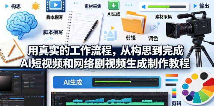 用真实的工作流程,从构思到完成AI短视频和网络剧视频生成制作教程-中英字幕牛品源码-源码下载-源码社区-zblog主题插件-PHP源码-三合一源码-直播源码-短视频源码-APP源码-即时通讯-源码-交友源码牛品源码