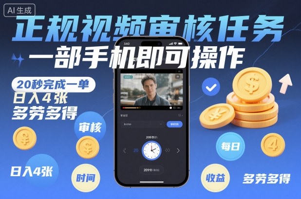 正规视频审核任务,一部手机即可操作,20秒完成一单,日入4张,多劳多得【揭秘】牛品源码-源码下载-源码社区-zblog主题插件-PHP源码-三合一源码-直播源码-短视频源码-APP源码-即时通讯-源码-交友源码牛品源码