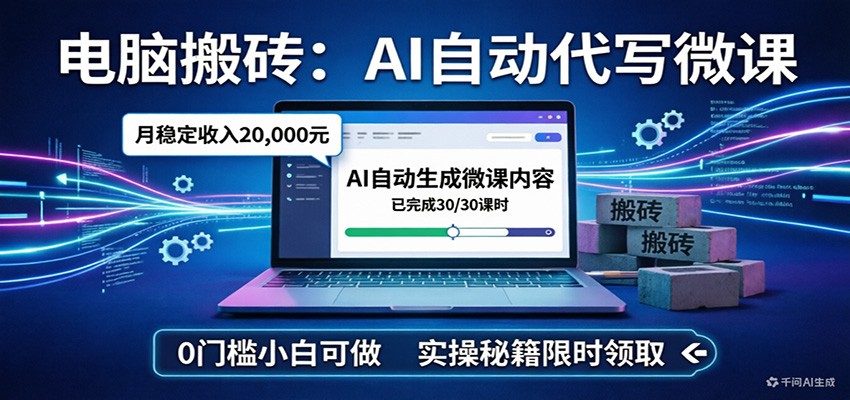 电脑搬砖AI自动代写微课，月稳定2W，0门槛小白可做，实操秘籍牛品源码-源码下载-源码社区-zblog主题插件-PHP源码-三合一源码-直播源码-短视频源码-APP源码-即时通讯-源码-交友源码牛品源码