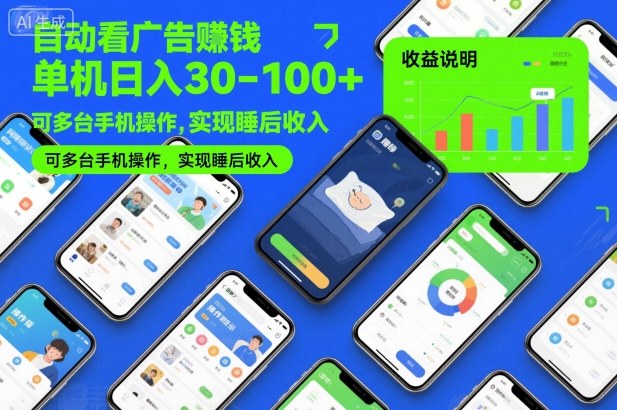 自动看广告賺钱，单机日入30-100+，可多台手机操作，实现睡后收入【揭秘】牛品源码-源码下载-源码社区-zblog主题插件-PHP源码-三合一源码-直播源码-短视频源码-APP源码-即时通讯-源码-交友源码牛品源码
