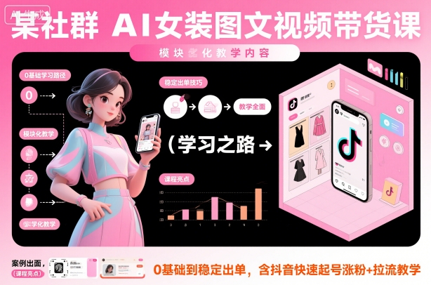 某社群AI女装图文视频带货课,教学全面,0基础到稳定出单,含抖音快速起号涨粉+拉流教学牛品源码-源码下载-源码社区-zblog主题插件-PHP源码-三合一源码-直播源码-短视频源码-APP源码-即时通讯-源码-交友源码牛品源码