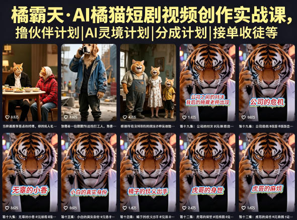 橘霸天·AI橘猫短剧视频创作实战课,撸伙伴计划|AI灵境计划|分成计划|接单收徒等牛品源码-源码下载-源码社区-zblog主题插件-PHP源码-三合一源码-直播源码-短视频源码-APP源码-即时通讯-源码-交友源码牛品源码