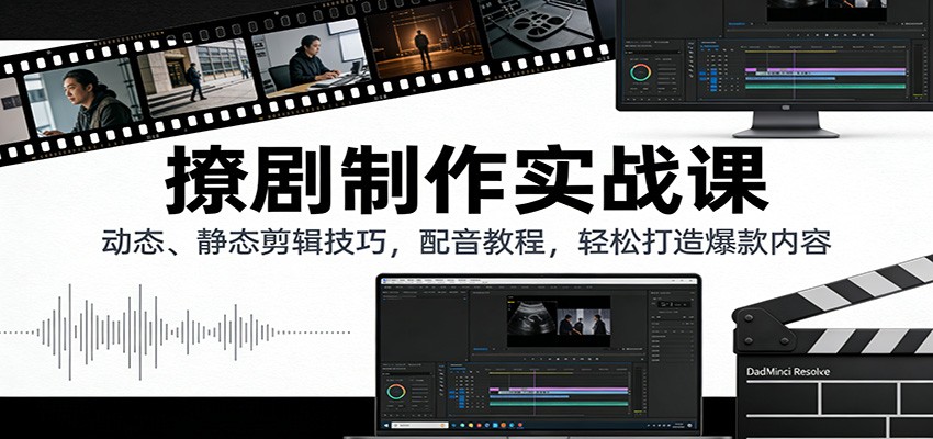 撩剧制作实战课：动态、静态剪辑技巧，配音教程，轻松打造爆款内容牛品源码-源码下载-源码社区-zblog主题插件-PHP源码-三合一源码-直播源码-短视频源码-APP源码-即时通讯-源码-交友源码牛品源码