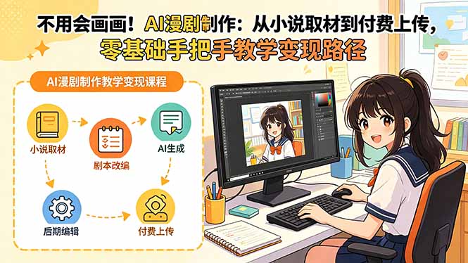 不用会画画!AI漫剧制作:从小说取材到付费上传,零基础手把手教学变现路径牛品源码-源码下载-源码社区-zblog主题插件-PHP源码-三合一源码-直播源码-短视频源码-APP源码-即时通讯-源码-交友源码牛品源码