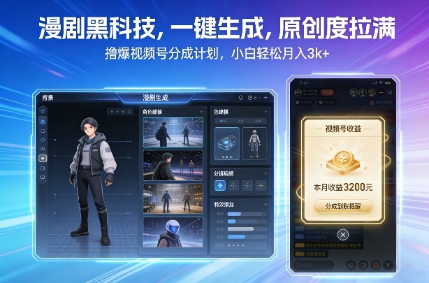 漫剧黑科技,一键生成,原创度拉满,撸爆视频号分成计划,小白轻松月入3k+牛品源码-源码下载-源码社区-zblog主题插件-PHP源码-三合一源码-直播源码-短视频源码-APP源码-即时通讯-源码-交友源码牛品源码