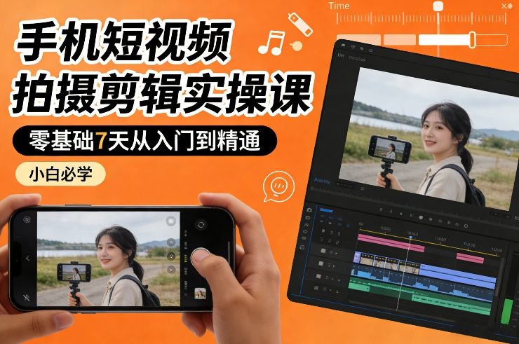 手机短视频拍摄剪辑实操课,零基础7天从入门到精通,小白必学牛品源码-源码下载-源码社区-zblog主题插件-PHP源码-三合一源码-直播源码-短视频源码-APP源码-即时通讯-源码-交友源码牛品源码