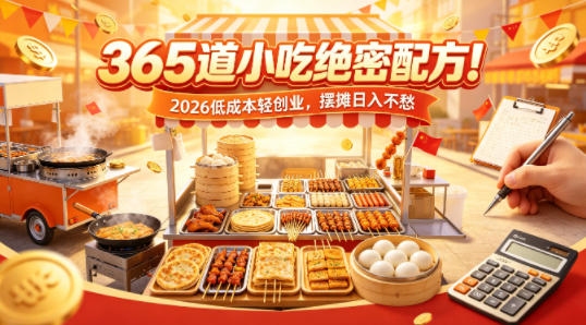 365道小吃绝密配方！2026低成本轻创业，摆摊日入不愁牛品源码-源码下载-源码社区-zblog主题插件-PHP源码-三合一源码-直播源码-短视频源码-APP源码-即时通讯-源码-交友源码牛品源码
