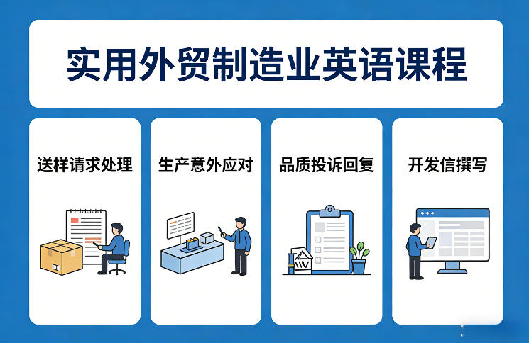 实用外贸制造业英语课程,教你专业处理送样请求、应对生产意外、回复品质投诉、撰写开发信等牛品源码-源码下载-源码社区-zblog主题插件-PHP源码-三合一源码-直播源码-短视频源码-APP源码-即时通讯-源码-交友源码牛品源码
