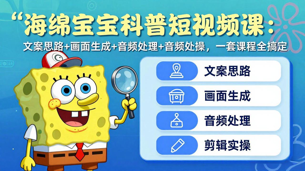 海绵宝宝科普短视频课:文案思路+画面生成+音频处理+剪辑实操,一套课程全搞定牛品源码-源码下载-源码社区-zblog主题插件-PHP源码-三合一源码-直播源码-短视频源码-APP源码-即时通讯-源码-交友源码牛品源码