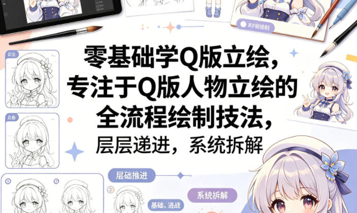 零基础学Q版立绘，专注于Q版人物立绘的全流程绘制技法，层层递进，系统拆解牛品源码-源码下载-源码社区-zblog主题插件-PHP源码-三合一源码-直播源码-短视频源码-APP源码-即时通讯-源码-交友源码牛品源码