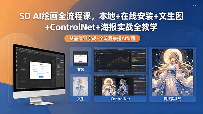 SD AI绘画全流程课，本地+在线安装+文生图+ControlNet+海报实战全教学牛品源码-源码下载-源码社区-zblog主题插件-PHP源码-三合一源码-直播源码-短视频源码-APP源码-即时通讯-源码-交友源码牛品源码