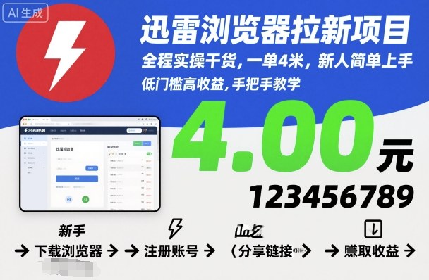 迅雷浏览器拉新项目，全程实操干货，一单4米，新人简单上手牛品源码-源码下载-源码社区-zblog主题插件-PHP源码-三合一源码-直播源码-短视频源码-APP源码-即时通讯-源码-交友源码牛品源码
