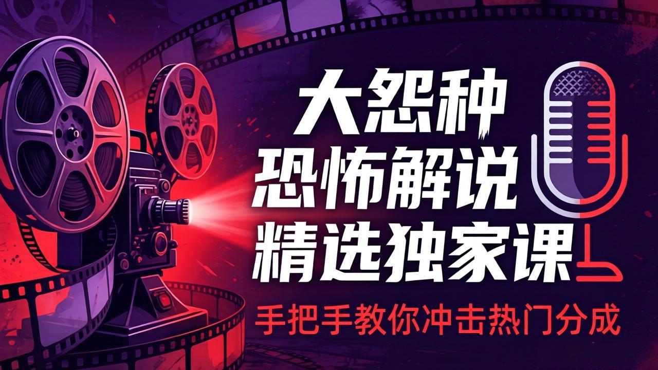 大怨种恐怖解说精选独家课:电影下载+文案配音+片头封面,手把手教你冲击热门分成牛品源码-源码下载-源码社区-zblog主题插件-PHP源码-三合一源码-直播源码-短视频源码-APP源码-即时通讯-源码-交友源码牛品源码