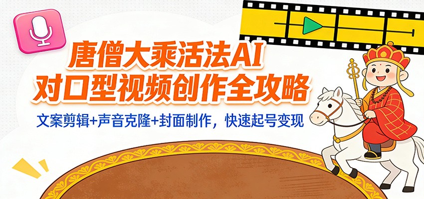 “大乘活法”AI对口型视频创作全攻略：文案剪辑+声音克隆+封面制作，快速起号变现牛品源码-源码下载-源码社区-zblog主题插件-PHP源码-三合一源码-直播源码-短视频源码-APP源码-即时通讯-源码-交友源码牛品源码