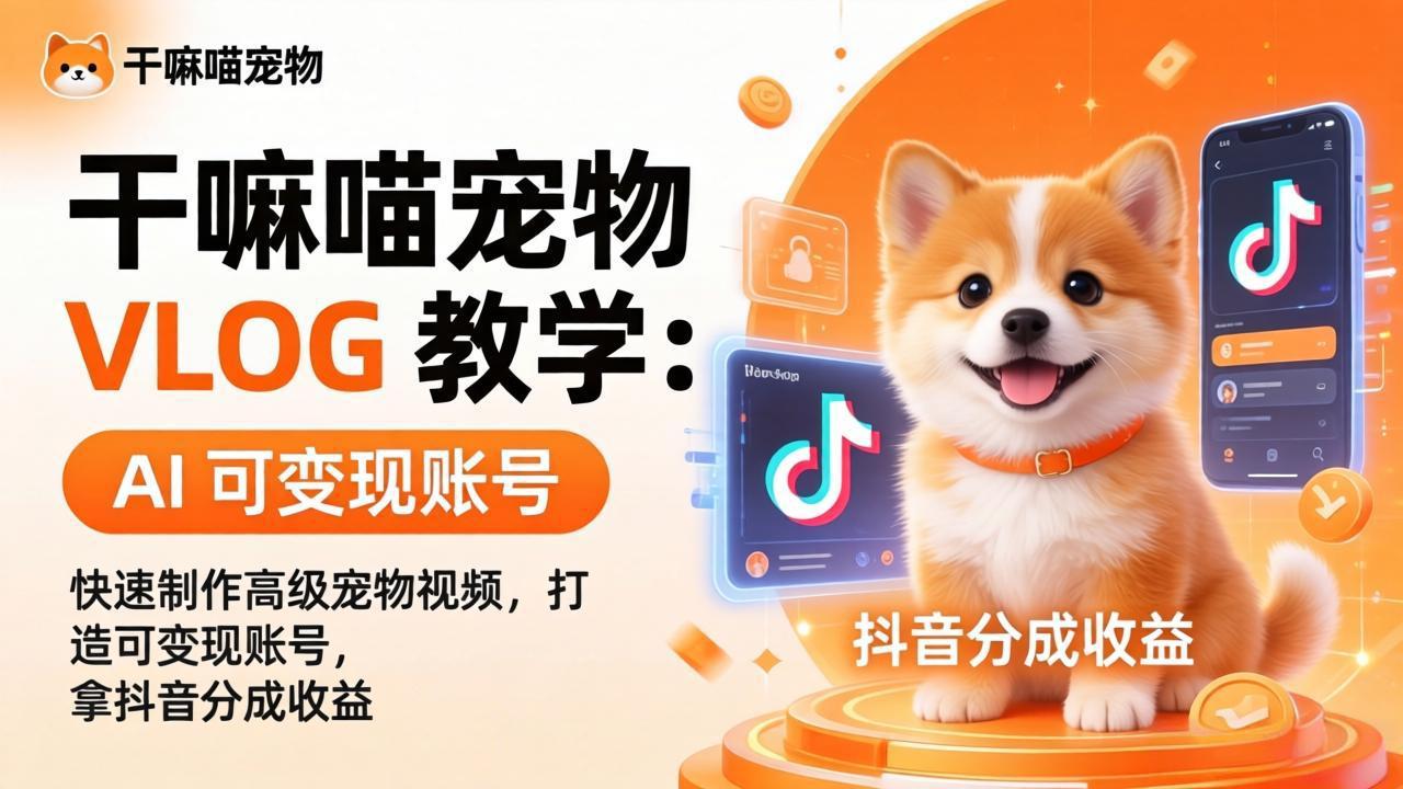 干嘛喵宠物 VLOG 教学:AI 快速制作高级宠物视频,打造可变现账号,拿抖音分成收益牛品源码-源码下载-源码社区-zblog主题插件-PHP源码-三合一源码-直播源码-短视频源码-APP源码-即时通讯-源码-交友源码牛品源码