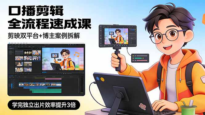 口播剪辑全流程速成课，剪映双平台+博主案例拆解，学完独立出片效率提升3倍牛品源码-源码下载-源码社区-zblog主题插件-PHP源码-三合一源码-直播源码-短视频源码-APP源码-即时通讯-源码-交友源码牛品源码