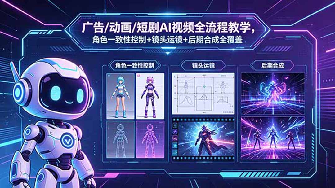 广告/动画/短剧AI视频全流程教学，角色一致性控制+镜头运镜+后期合成全覆盖牛品源码-源码下载-源码社区-zblog主题插件-PHP源码-三合一源码-直播源码-短视频源码-APP源码-即时通讯-源码-交友源码牛品源码