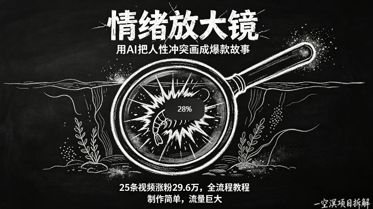 AI制作“情绪放大镜“视频,25条视频涨粉29.6W粉,流量巨大,制作简单,全流程教程牛品源码-源码下载-源码社区-zblog主题插件-PHP源码-三合一源码-直播源码-短视频源码-APP源码-即时通讯-源码-交友源码牛品源码
