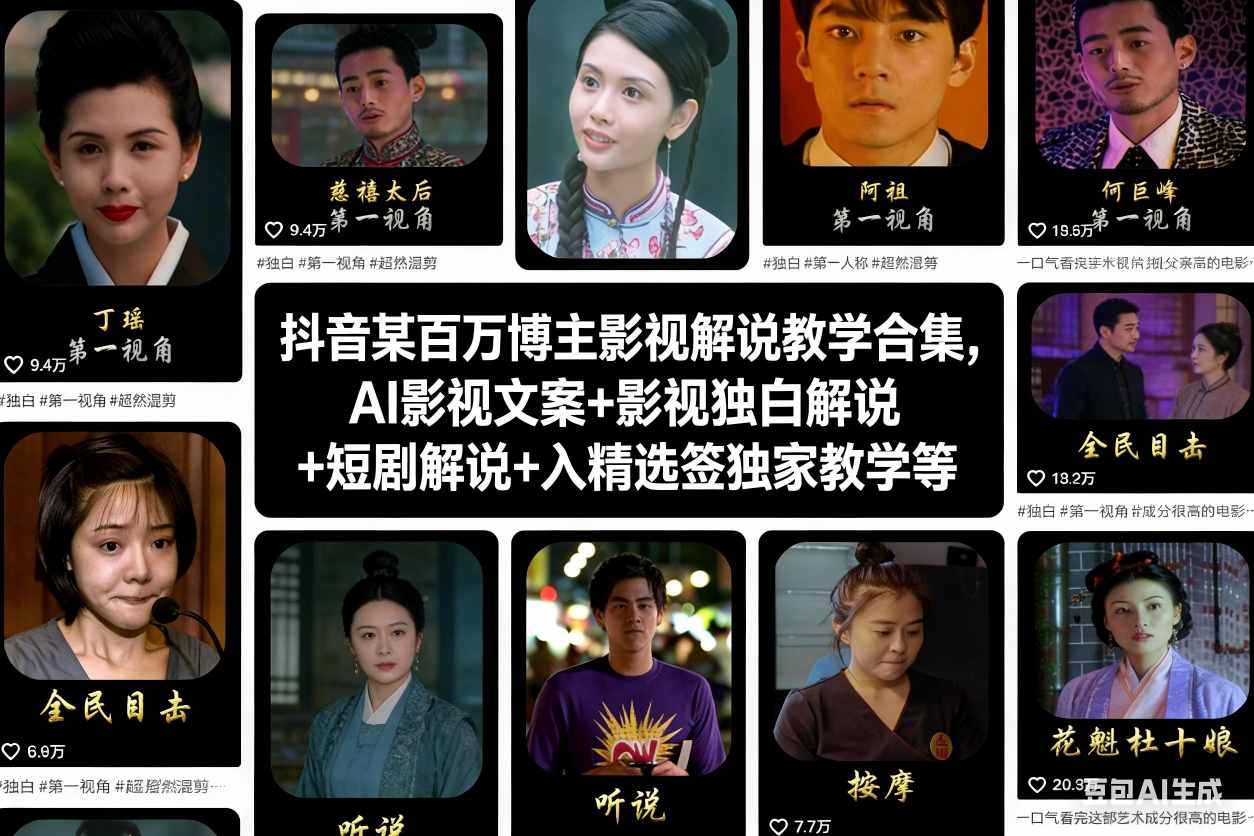 抖音某百万博主影视解说教学合集，AI影视文案+影视独白解说+短剧解说+入精选签独家教学等牛品源码-源码下载-源码社区-zblog主题插件-PHP源码-三合一源码-直播源码-短视频源码-APP源码-即时通讯-源码-交友源码牛品源码