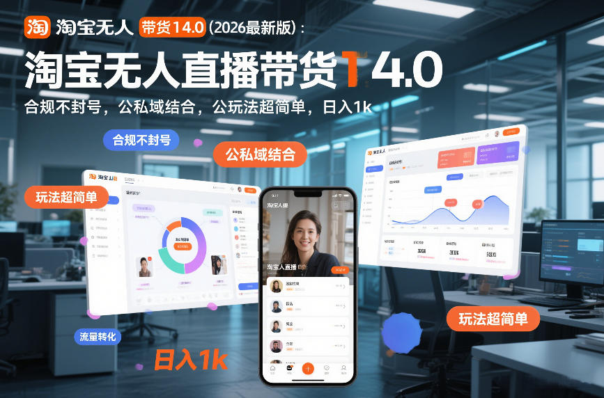 淘宝无人直播带货14.0(2026最新版)：合规不封号，公私域结合，玩法超简单，日入1k+【揭秘】牛品源码-源码下载-源码社区-zblog主题插件-PHP源码-三合一源码-直播源码-短视频源码-APP源码-即时通讯-源码-交友源码牛品源码