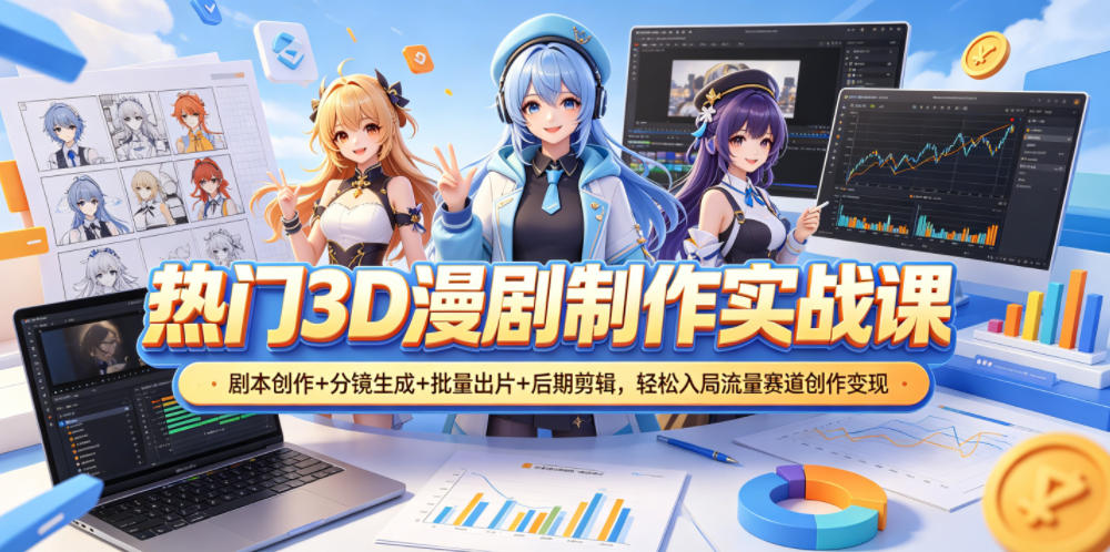 热门3D漫剧制作实战课，剧本创作+分镜生成+批量出片+后期剪辑，轻松入局流量赛道创作变现牛品源码-源码下载-源码社区-zblog主题插件-PHP源码-三合一源码-直播源码-短视频源码-APP源码-即时通讯-源码-交友源码牛品源码