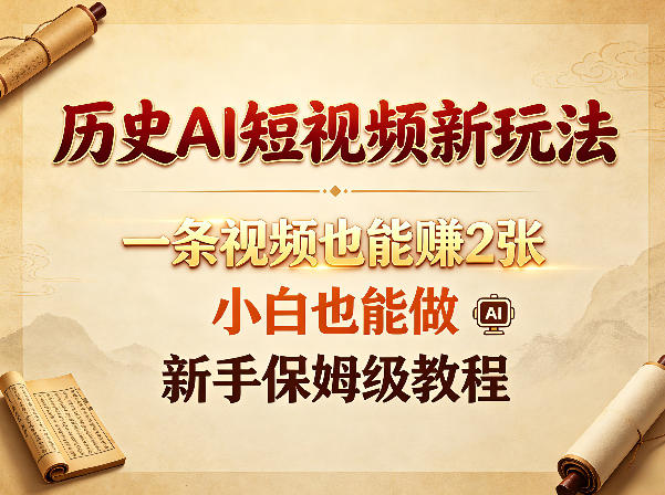 历史AI短视频新玩法，一条视频也能賺2张，小白也能做，新手保姆级教程牛品源码-源码下载-源码社区-zblog主题插件-PHP源码-三合一源码-直播源码-短视频源码-APP源码-即时通讯-源码-交友源码牛品源码