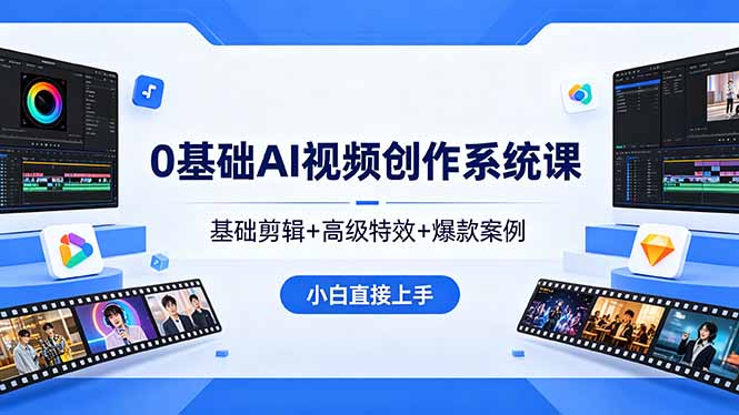 0基础AI视频创作系统课，基础剪辑+高级特效+爆款案例，小白直接上手牛品源码-源码下载-源码社区-zblog主题插件-PHP源码-三合一源码-直播源码-短视频源码-APP源码-即时通讯-源码-交友源码牛品源码
