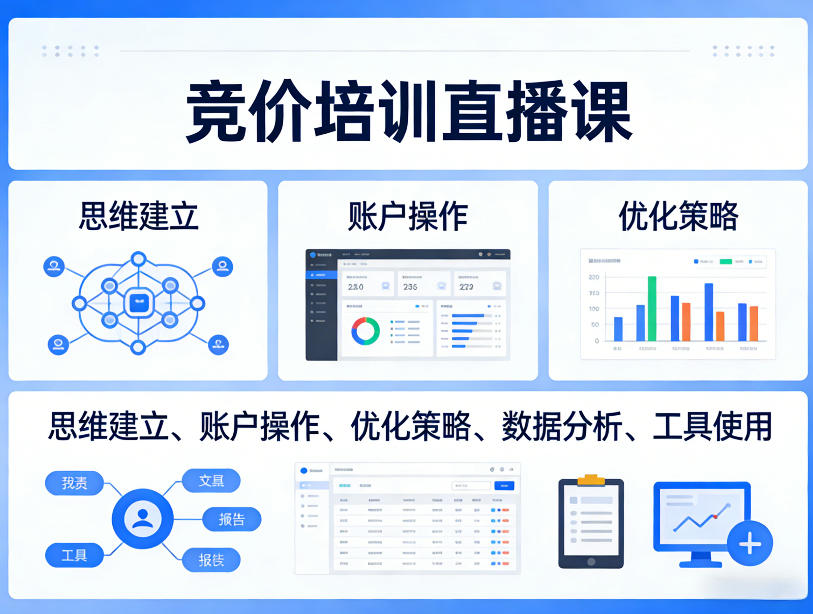 竞价培训直播课,覆盖思维建立、账户操作、优化策略、数据分析、工具使用等,全方位提升效果牛品源码-源码下载-源码社区-zblog主题插件-PHP源码-三合一源码-直播源码-短视频源码-APP源码-即时通讯-源码-交友源码牛品源码