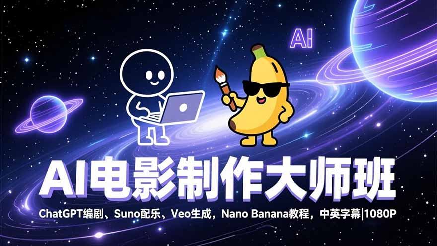 AI电影制作大师班:ChatGPT编剧、Suno配乐、Veo生成,Nano Banana教程,中英字幕|1080P牛品源码-源码下载-源码社区-zblog主题插件-PHP源码-三合一源码-直播源码-短视频源码-APP源码-即时通讯-源码-交友源码牛品源码