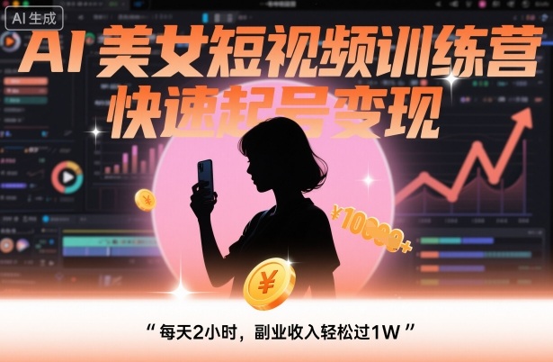AI美女短视频训练营,快速起号变现,每天2小时,副业收入轻松过1W牛品源码-源码下载-源码社区-zblog主题插件-PHP源码-三合一源码-直播源码-短视频源码-APP源码-即时通讯-源码-交友源码牛品源码
