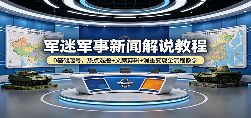 军迷军事新闻解说教程：0基础起号，热点选题+文案剪辑+消重变现全流程教学牛品源码-源码下载-源码社区-zblog主题插件-PHP源码-三合一源码-直播源码-短视频源码-APP源码-即时通讯-源码-交友源码牛品源码