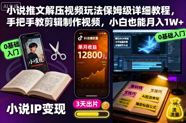 小说推文解压视频玩法保姆级详细教程,手把手教剪辑制作视频,小白也能月入1W+牛品源码-源码下载-源码社区-zblog主题插件-PHP源码-三合一源码-直播源码-短视频源码-APP源码-即时通讯-源码-交友源码牛品源码
