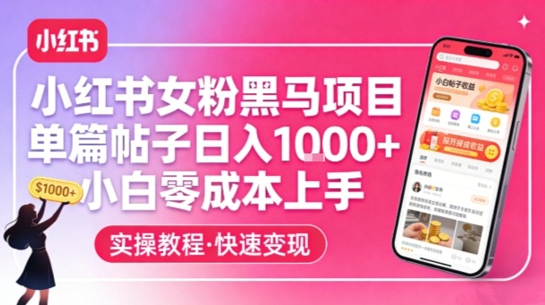 小红书女粉黑马项目，单篇帖子日入1k+，小白零成本上手牛品源码-源码下载-源码社区-zblog主题插件-PHP源码-三合一源码-直播源码-短视频源码-APP源码-即时通讯-源码-交友源码牛品源码