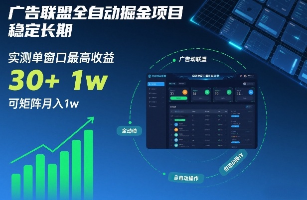 广告联盟全自动掘金项目,稳定长期,实测单窗口最高收益30+,可矩阵月入1w+【揭秘】牛品源码-源码下载-源码社区-zblog主题插件-PHP源码-三合一源码-直播源码-短视频源码-APP源码-即时通讯-源码-交友源码牛品源码