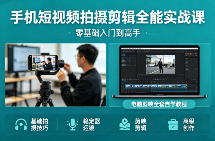 手机短视频拍摄剪辑全能实战课：零基础入门到高手，稳定器运镜+电脑剪映全套自学教程牛品源码-源码下载-源码社区-zblog主题插件-PHP源码-三合一源码-直播源码-短视频源码-APP源码-即时通讯-源码-交友源码牛品源码