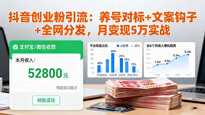 抖音创业粉引流:养号对标+文案钩子+全网分发,月变现5万实战牛品源码-源码下载-源码社区-zblog主题插件-PHP源码-三合一源码-直播源码-短视频源码-APP源码-即时通讯-源码-交友源码牛品源码