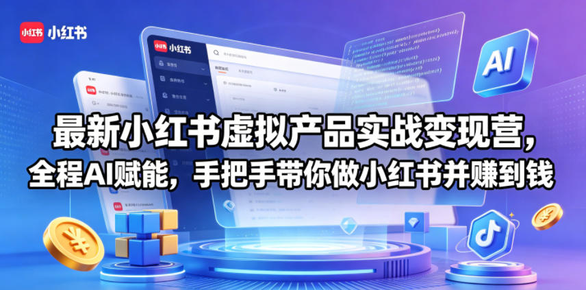 最新小红书虚拟产品实战变现营,全程AI赋能,手把手带你做小红书并赚到钱牛品源码-源码下载-源码社区-zblog主题插件-PHP源码-三合一源码-直播源码-短视频源码-APP源码-即时通讯-源码-交友源码牛品源码