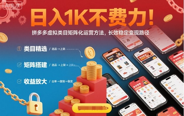 日入1K不费力！拼多多虚拟类目矩阵化运营方法，长效稳定变现路径牛品源码-源码下载-源码社区-zblog主题插件-PHP源码-三合一源码-直播源码-短视频源码-APP源码-即时通讯-源码-交友源码牛品源码