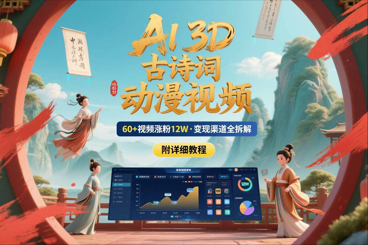 AI制作3D古诗词动漫视频，60多个视频涨粉12W，多个变现渠道拆解【附详细教程】牛品源码-源码下载-源码社区-zblog主题插件-PHP源码-三合一源码-直播源码-短视频源码-APP源码-即时通讯-源码-交友源码牛品源码